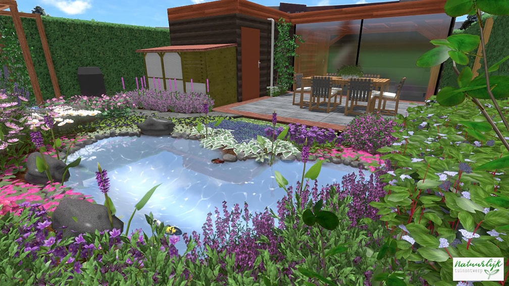 Natuurlijk tuinontwerp - 3D vijver als middelpunt